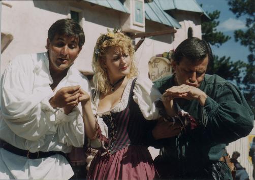 Joe Kudla, left, as Snot, and Mark Sieve, right, as Puke are characters at the Renaissance Festival. Woman in the middle is unidentified. Photo provided by CIC Productions.